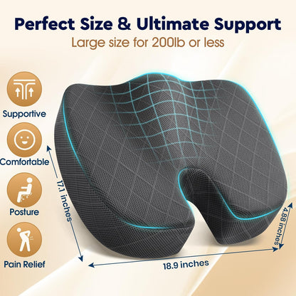 TushGuard Seat Cushion, Memory Foam Office Chair Cushion - Grey, Large