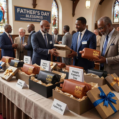 Skylety 6 Pcs Christian Father' Day Gift Bulk, Man of God Toiletry Bag Religious Travel PU Leather Toiletry Bags for Men Church Ministry Dad Boyfriend Husband Appreciation Gifts (3 Black 3 Brown)
