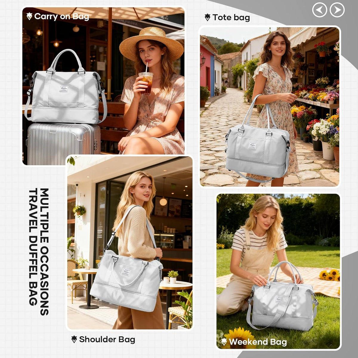 Travel Duffel Bag, Sports Tote Gym Bag, Shoulder Weekender Overnight Bag for Women - Colors B