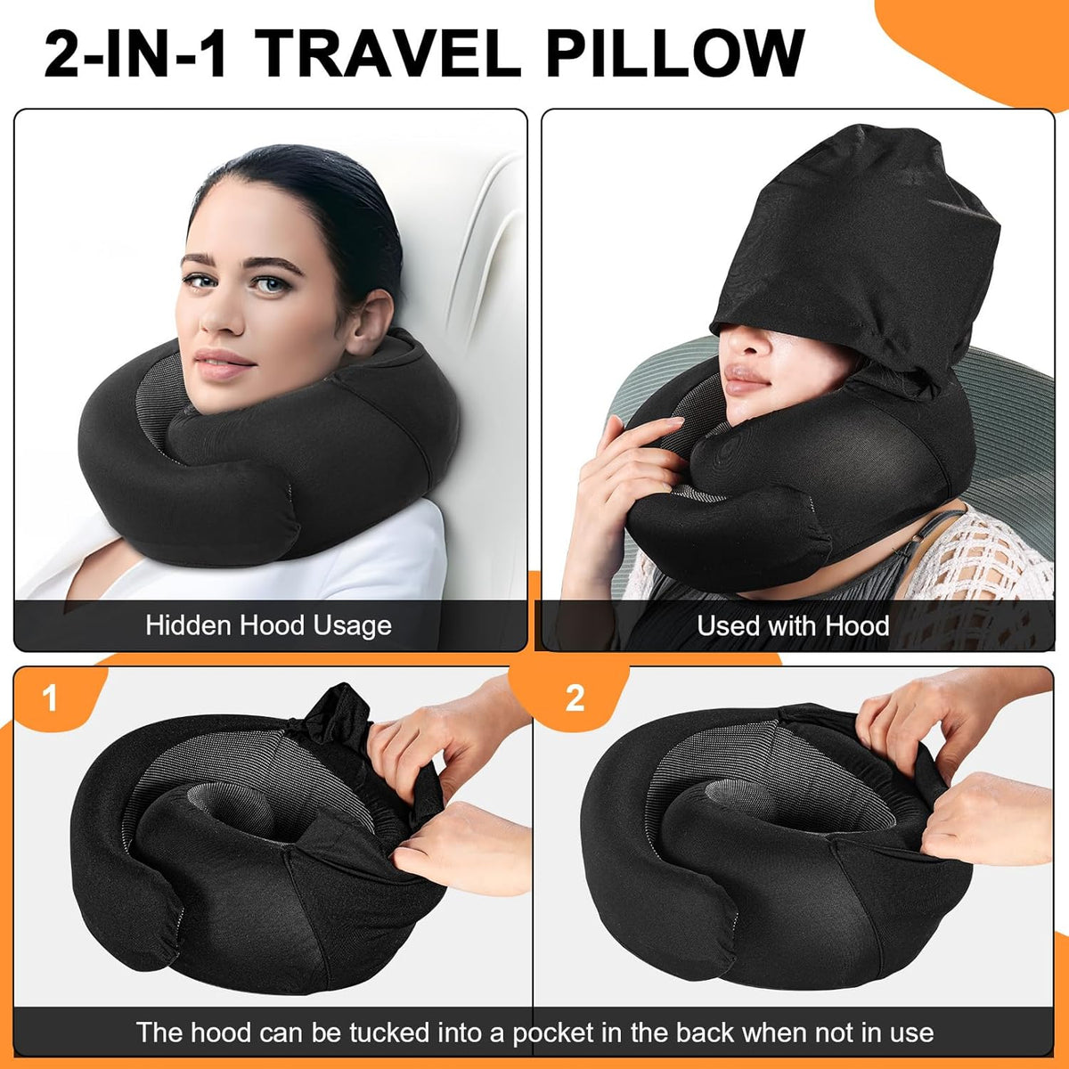 Travel Pillow - Hooded Neck Pillow Airplane Memory Foam Filling for Plane, Office, Cars Sleeping, Road Trip, Long Flights, Airplane Travel Essentials, Includes Eye Mask & Earplugs (Green)