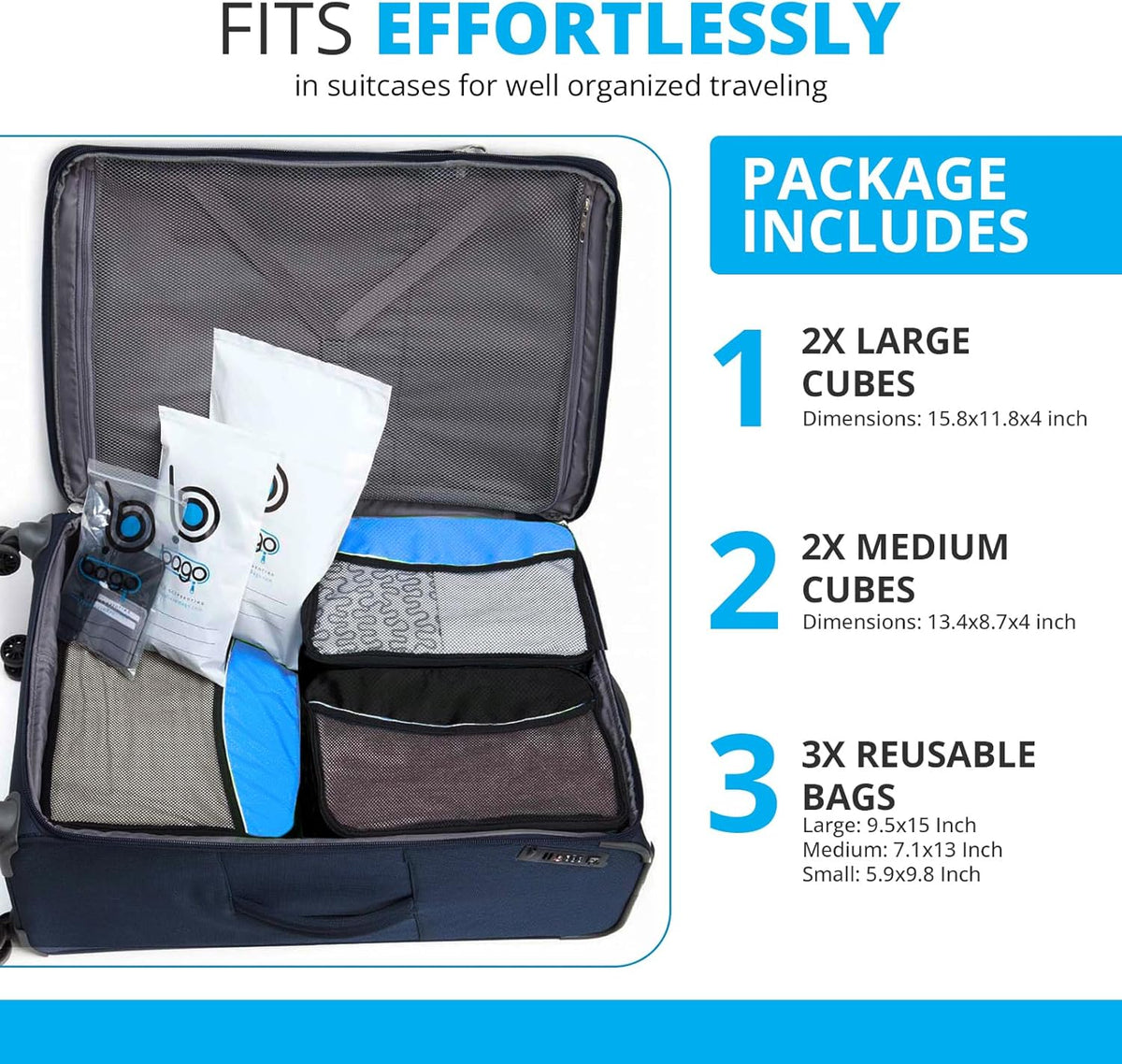 bago 7 Pcs Packing Cubes for Travel - 4 Travel Packing Cubes for Suitcases with 3 ZipLock Bags - Luggage Organizer Bags to Get Maximum Storage, Save Time & Effort to Pack (Green Red PurpleYellow)