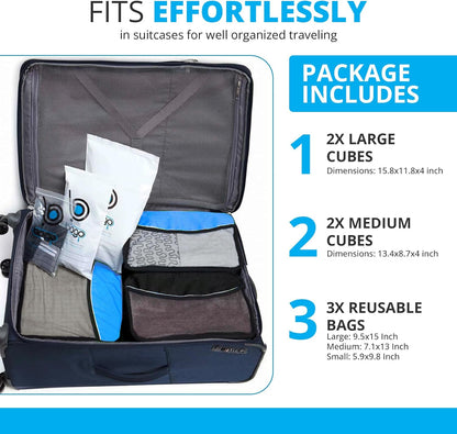 bago 7 Pcs Packing Cubes for Travel - 4 Travel Packing Cubes for Suitcases with 3 ZipLock Bags - Luggage Organizer Bags to Get Maximum Storage, Save Time & Effort to Pack (Green Red PurpleYellow)