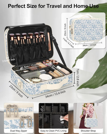 Relavel Travel Makeup Train Case Makeup Cosmetic Case Organizer Portable Artist Storage Bag with Adjustable Dividers for Cosmetics Makeup Brushes Toiletry Jewelry Digital Accessories Black
