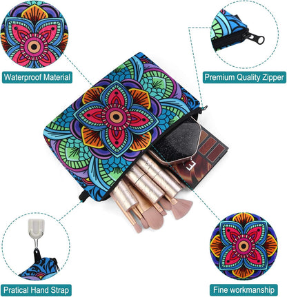 MAGEFY Small Makeup Bag, Portable Travel Cosmetic Bag Zipper Pouch Waterproof Makeup Pouch Multifunctional Small Bag for Women (1 pack, dark blue flower 0179)