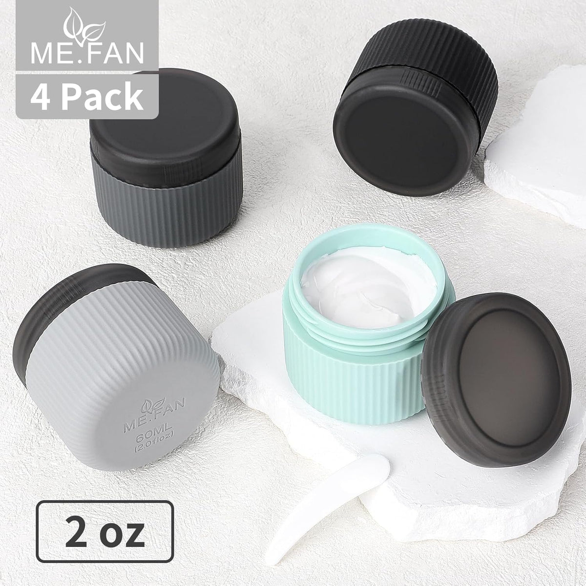 ME.FAN Travel Containers for Toiletries, TSA Approved 1.5 oz Silicone Cream Jars, Leak-proof Journey Containers, Trip Accessories with Lid for Cosmetic Face Hand 4 Pack White Lid - Morandi