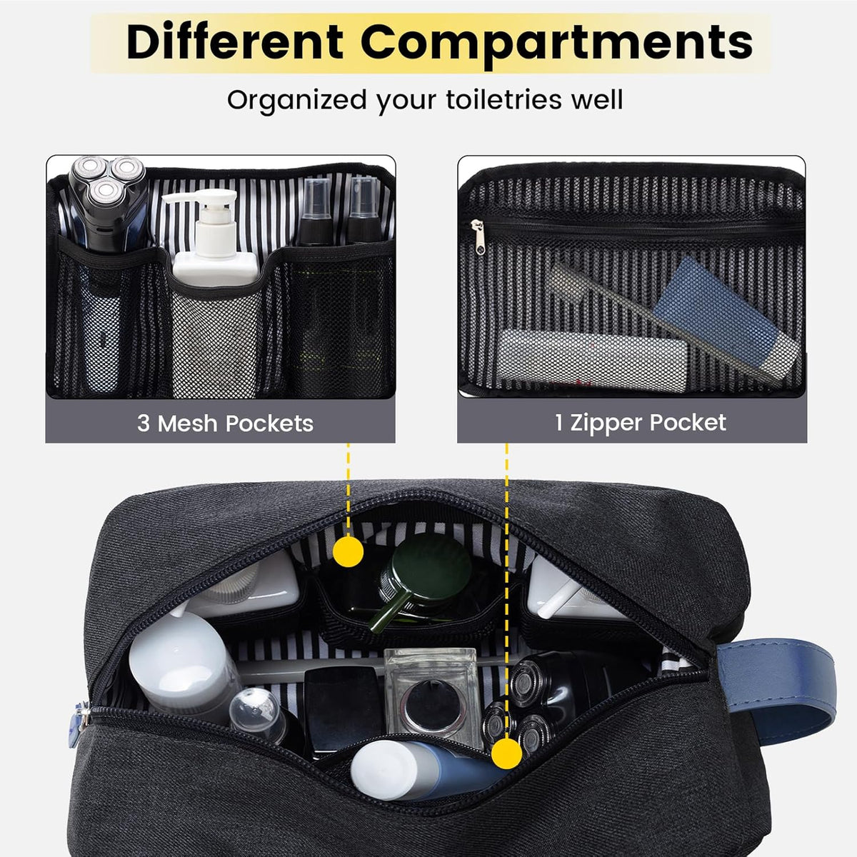 Vorspack Toiletry Bag for Men - Water Resistant Travel Bag for Toiletries, Accessories, Travel Essentials, Gifts - Black