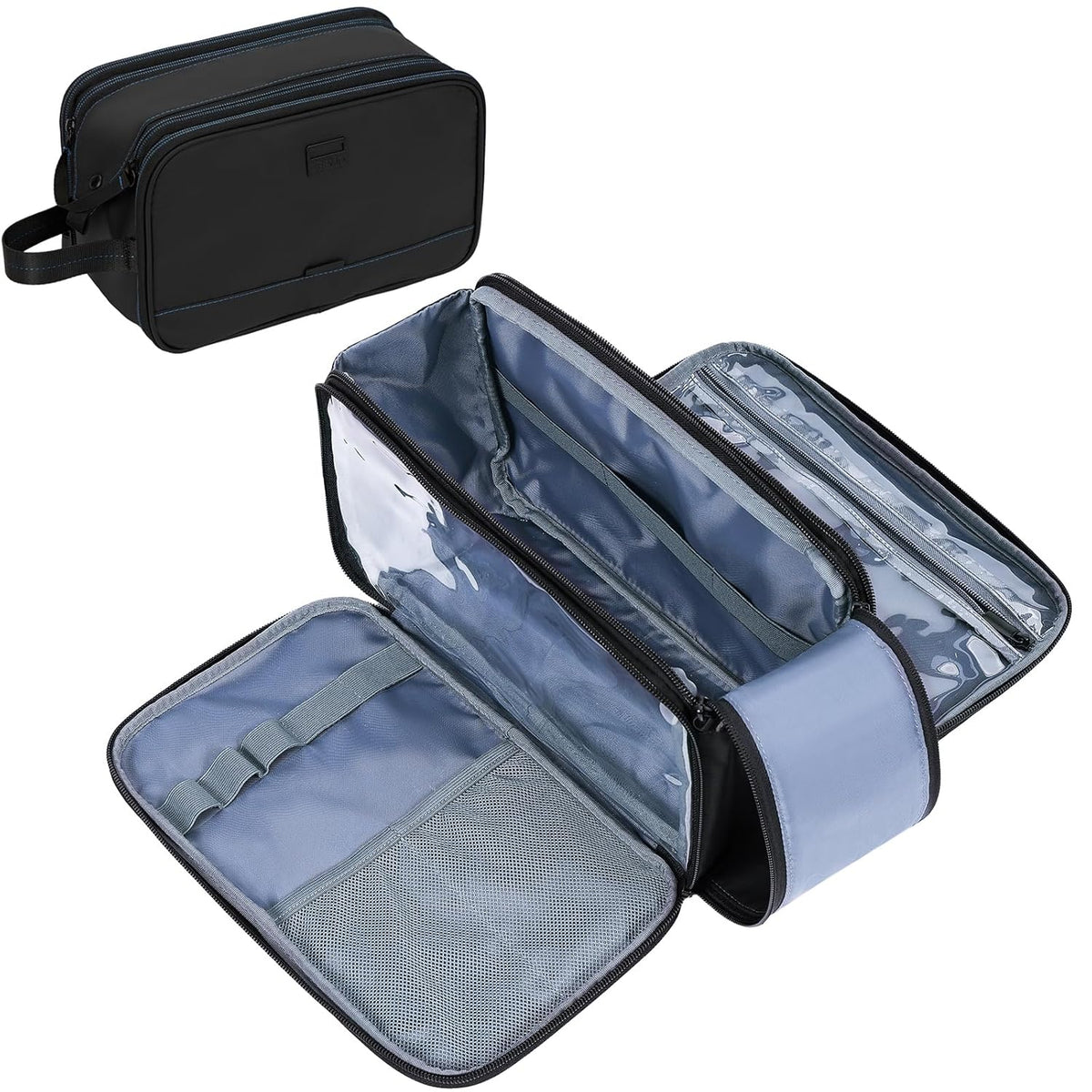 ZEEMO Travel Toiletry Bag for Men, Medium Water-Resistant Double-Sided Full-Open Dopp Kit, Versatile Organizer for Shower and Hygiene Accessories, Bathroom Essentials, Cosmetics, Black