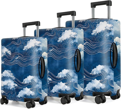 All Over Daisy Print Luggage Cover – Blue Suitcase Protector with White Floral Pattern, Washable Stretch Travel Case for 32-34 Inch Luggage,XL