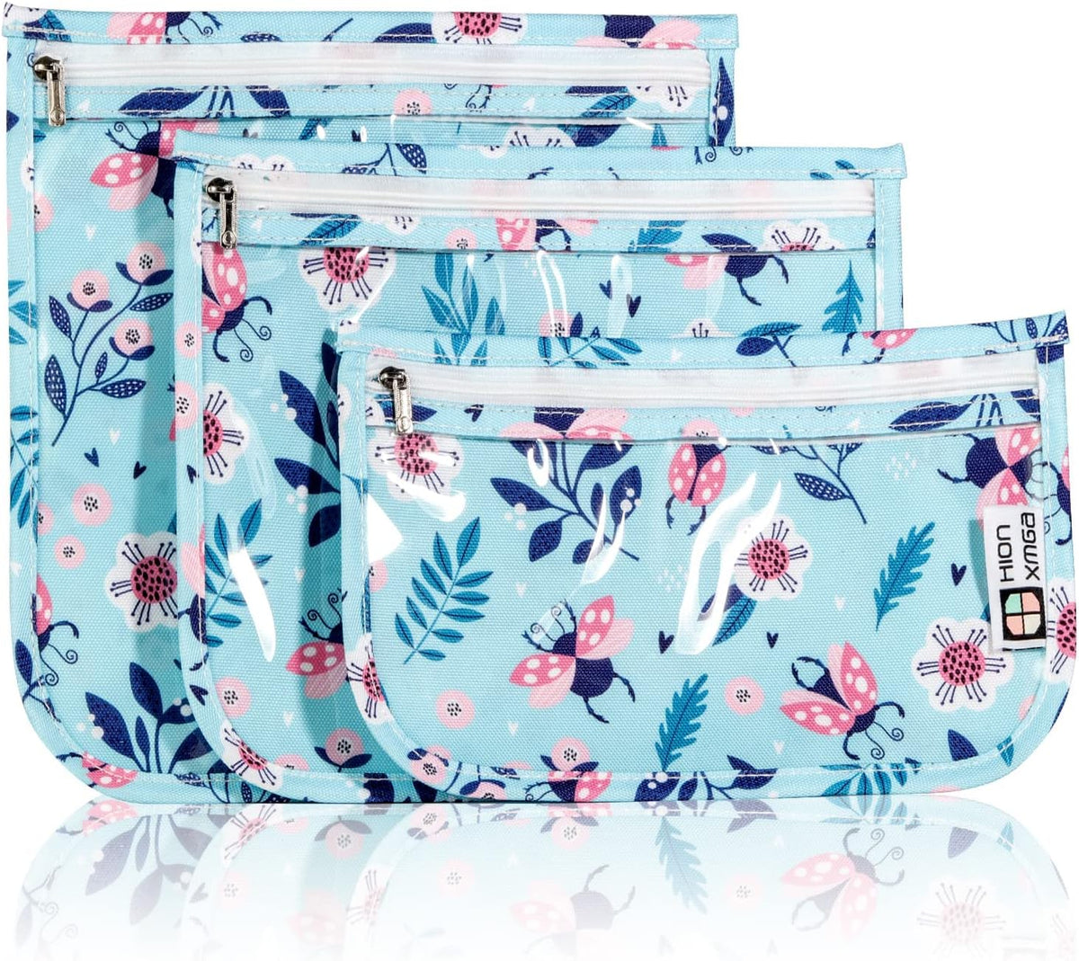 HIONXMGA TSA Approved Toiletry Bag, Set of 3 Clear Travel Toiletry Bag Quart Size Zipper Travel Pouch, Waterproof Makeup Cosmetic Bag for Women Men Kids Toiletries Carry on, Cacti A