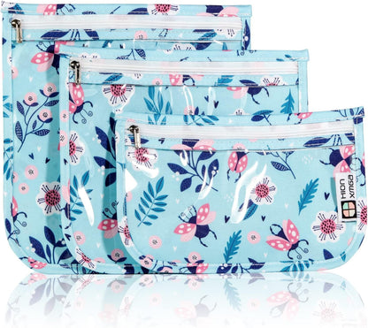 HIONXMGA TSA Approved Toiletry Bag, Set of 3 Clear Travel Toiletry Bag Quart Size Zipper Travel Pouch, Waterproof Makeup Cosmetic Bag for Women Men Kids Toiletries Carry on, Cacti A