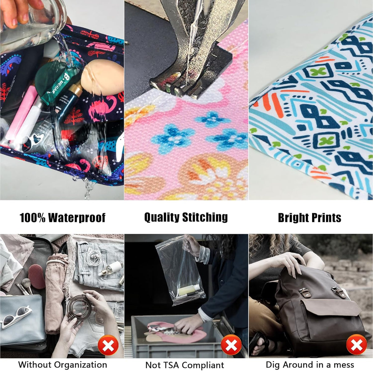 HIONXMGA TSA Approved Toiletry Bag, Set of 3 Clear Travel Toiletry Bag Quart Size Zipper Travel Pouch, Waterproof Makeup Cosmetic Bag for Women Men Kids Toiletries Carry on, Cacti A