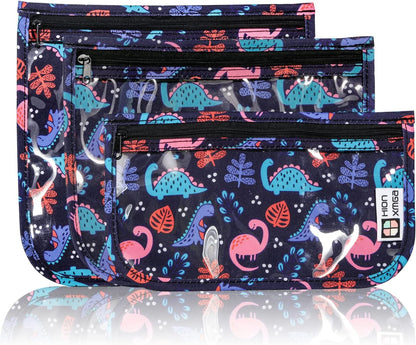 HIONXMGA TSA Approved Toiletry Bag, Set of 3 Clear Travel Toiletry Bag Quart Size Zipper Travel Pouch, Waterproof Makeup Cosmetic Bag for Women Men Kids Toiletries Carry on, Cacti A
