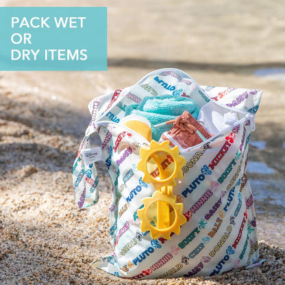 Bumkins Waterproof Wet Bag for Baby, Travel, Swim Suit, Cloth Diapers, Pump Parts, Pool, Beach, Gym Clothes, Toiletry, Hook to Stroller, Daycare, Zipper Reusable Wetdry Packing Pouch, Jungle