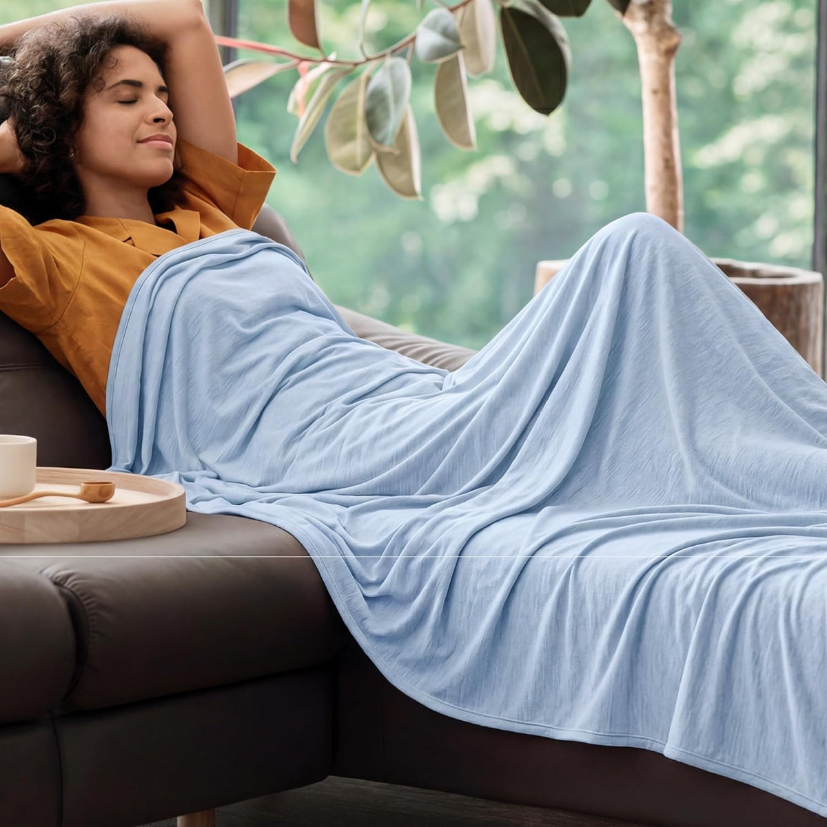 Bedsure Silky Soft Summer Cooling Blanket for Hot Sleepers, Rayon Derived from Bamboo Cold Throw Blanket for Couch, Lightweight Bed Cooling Throw Camping Picnic Travel Outdoor Dorm Essentials, 50x70