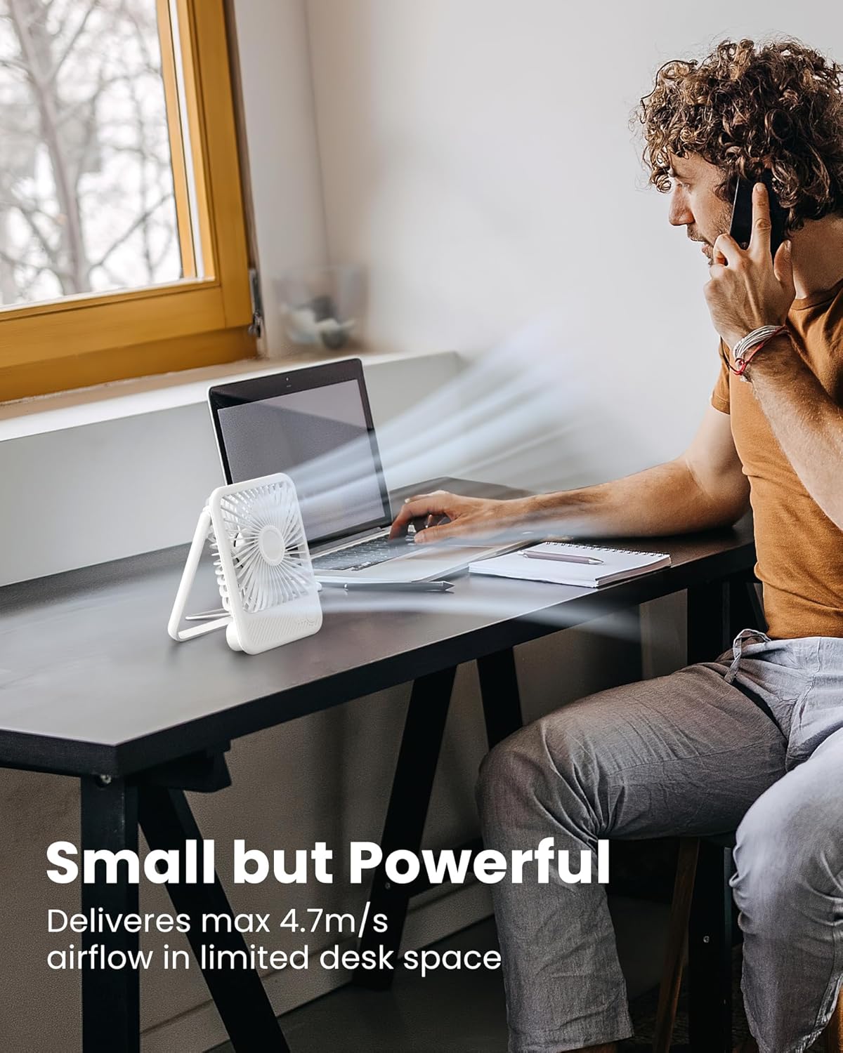 Koonie USB Desk Fan, Strong Wind Ultra Quiet Small Personal Fan with 180° Tilt Folding and 3 Speeds Adjustable, USB-C Corded Powered Mini USB Fan for Office Desktop Bedroom, NO BATTERY