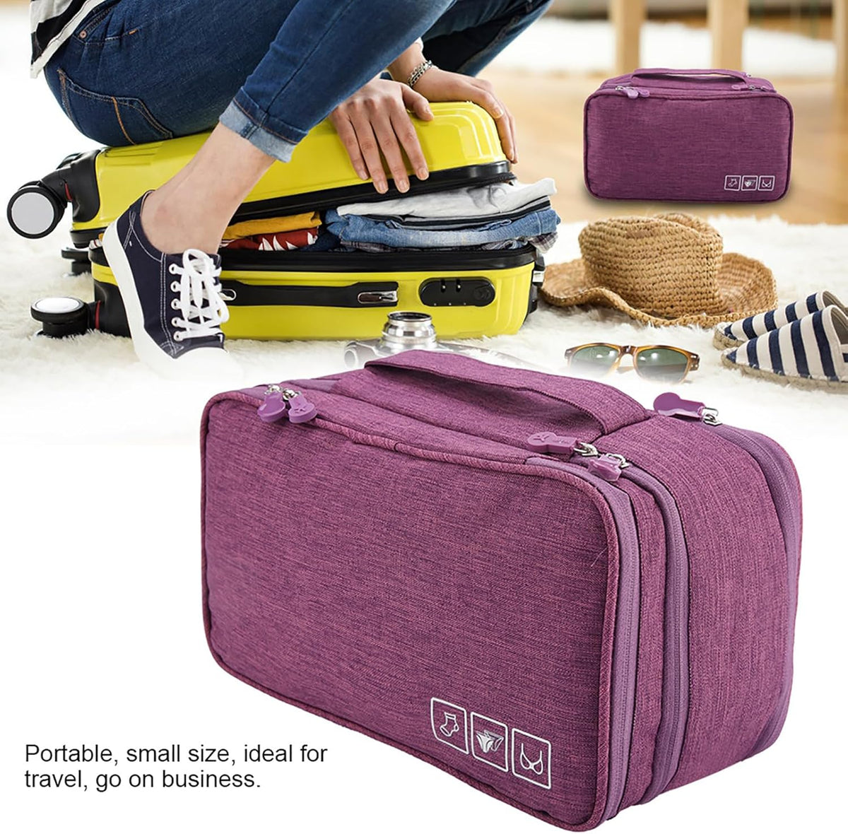 Milltrip Travel Underwear Bag, Waterprof Portable Storage Case with Multiple Layers & Pockets for Bras, Socks, Underwear, USB Cables, Compact Travel Bra (Gray)