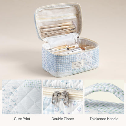 HBselect Quilted Makeup Bag, 3PCS Cotton Large Travel Makeup Bag, Cute Floral Coquette Make up Bag Cosmetic Bag Toiletry Bag for Women Girls - Colors B