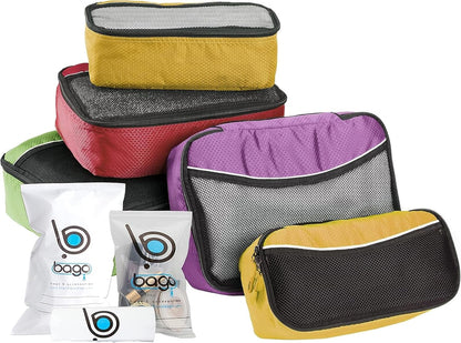 bago 7 Pcs Packing Cubes for Travel - 4 Travel Packing Cubes for Suitcases with 3 ZipLock Bags - Luggage Organizer Bags to Get Maximum Storage, Save Time & Effort to Pack (Green Red PurpleYellow)