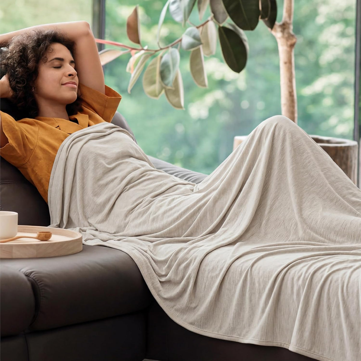 Bedsure Silky Soft Summer Cooling Blanket for Hot Sleepers, Rayon Derived from Bamboo Cold Throw Blanket for Couch, Lightweight Bed Cooling Throw Camping Picnic Travel Outdoor Dorm Essentials, 50x70