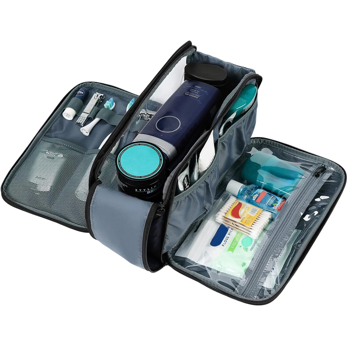 ZEEMO Travel Toiletry Bag for Men, Medium Water-Resistant Double-Sided Full-Open Dopp Kit, Versatile Organizer for Shower and Hygiene Accessories, Bathroom Essentials, Cosmetics, Black