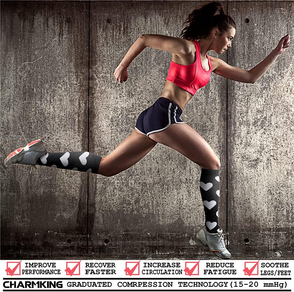 CHARMKING Compression Socks for Women & Men Circulation (3 Pairs) 15-20 mmHg is Best Support for Athletic Running Cycling
