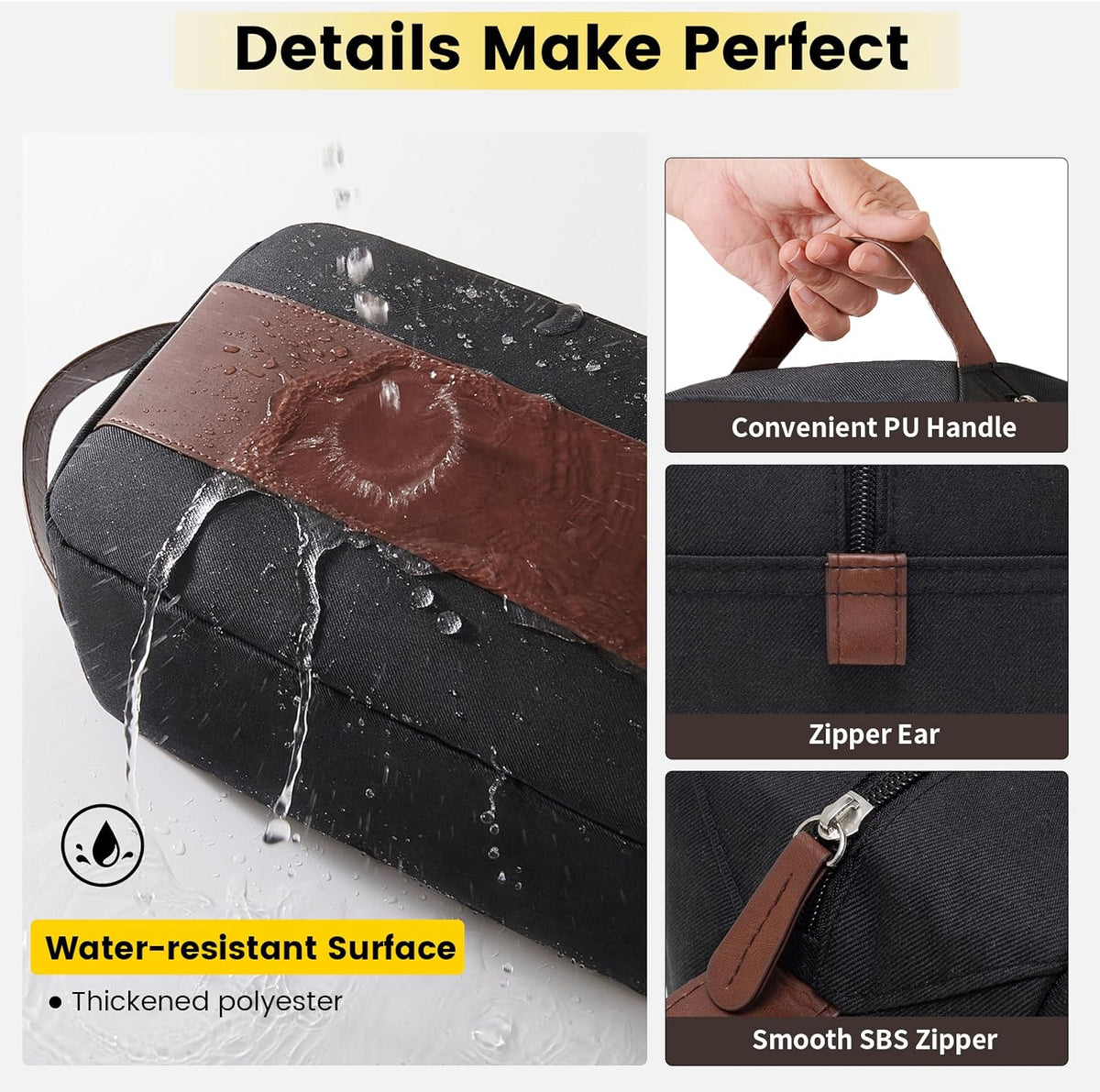 Vorspack Toiletry Bag for Men - Water Resistant Travel Bag for Toiletries, Accessories, Travel Essentials, Gifts - Black