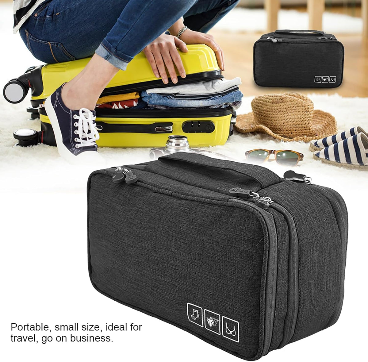 Milltrip Travel Underwear Bag, Waterprof Portable Storage Case with Multiple Layers & Pockets for Bras, Socks, Underwear, USB Cables, Compact Travel Bra (Gray)
