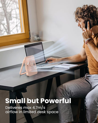 Koonie USB Desk Fan, Strong Wind Ultra Quiet Small Personal Fan with 180° Tilt Folding and 3 Speeds Adjustable, USB-C Corded Powered Mini USB Fan for Office Desktop Bedroom, NO BATTERY