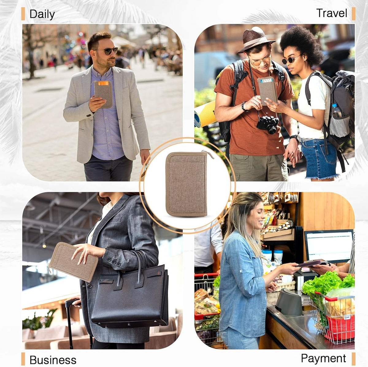 Passport Holder Family RFID Travel Document Organizer for Women Waterproof Passport Wallet Men Portable Case for Cards, Boarding Pass, ID, Money, Tickets with Zipper