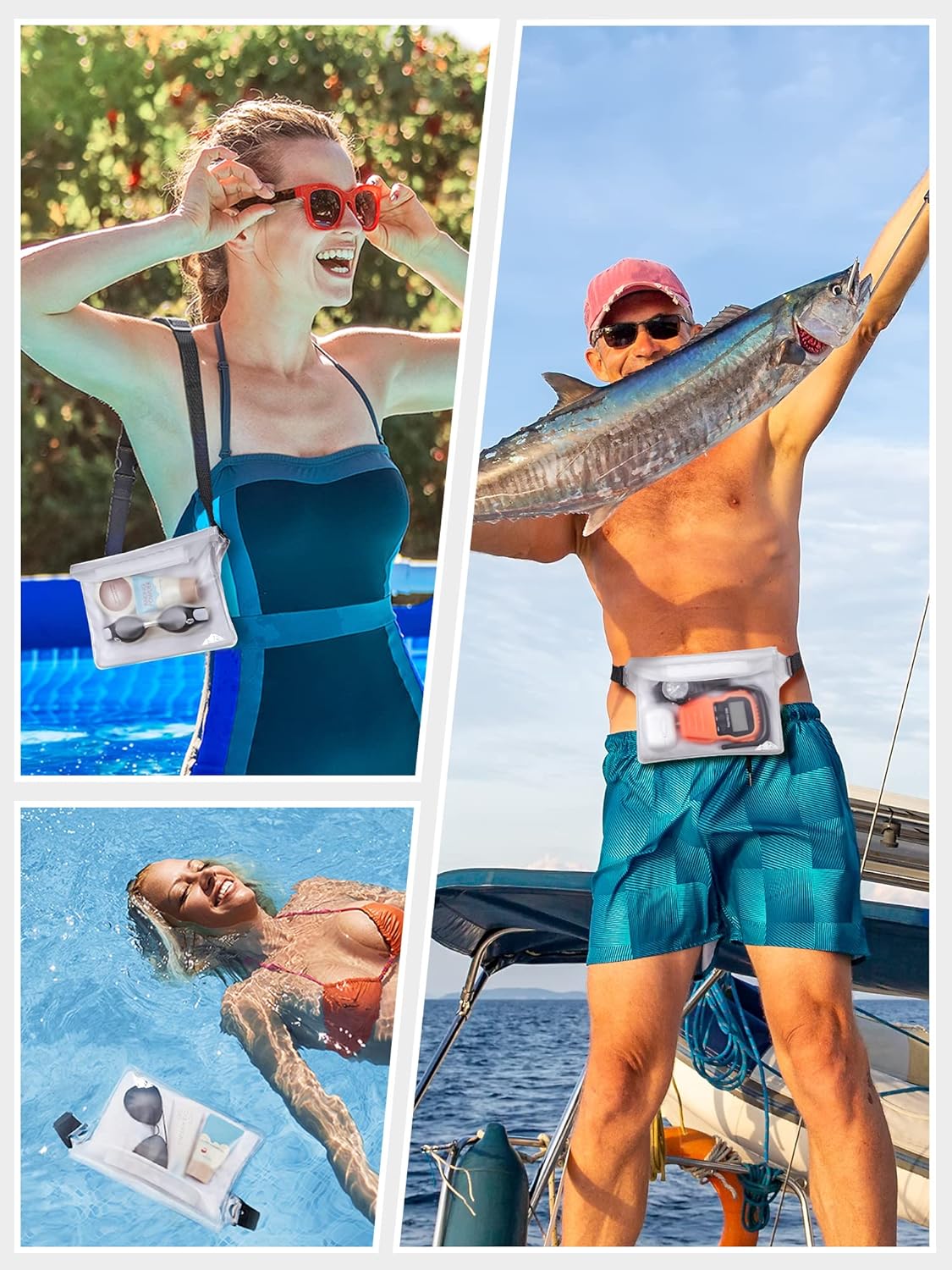 HEETA Waterproof Fanny Pack, Waterproof Pouch Dry Bag 2-Pack for Phone Passport Purse, Adjustable Waist Strap for Swimming Kayaking Boating Paddle Board Accessories Cruise Beach Camping Essentials