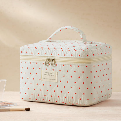 HBselect Quilted Makeup Bag, 3PCS Cotton Large Travel Makeup Bag, Cute Floral Coquette Make up Bag Cosmetic Bag Toiletry Bag for Women Girls - Colors A
