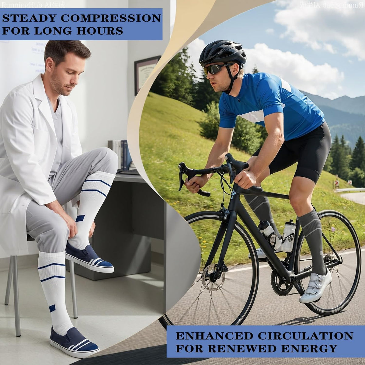 Sooverki Copper Compression Socks for Men & Women 8 Pack 15-20mmHg - Knee High Stockings Best Support for Running Athletic