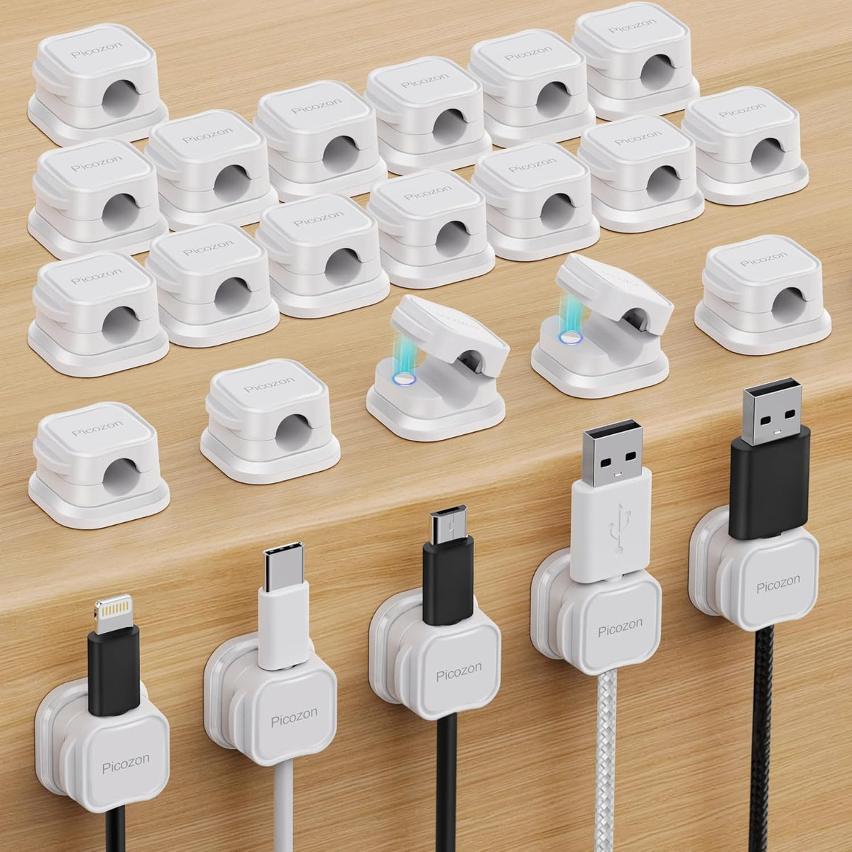 Picozon 6 Pack Magnetic Cable Clip Organizer Cord Holder, Picozon Adhesive Cable Management, Wire Phone USB Charger Cable Holder Keeper Organizer for Car, Office Home Desktop, Wall, Night Table