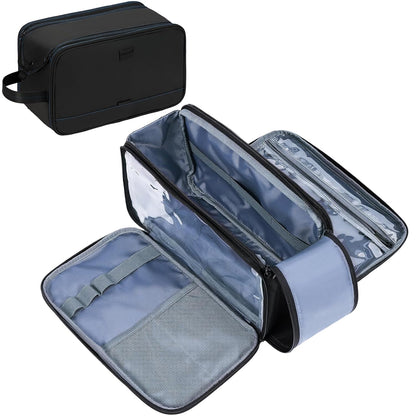 ZEEMO Travel Toiletry Bag for Men, Medium Water-Resistant Double-Sided Full-Open Dopp Kit, Versatile Organizer for Shower and Hygiene Accessories, Bathroom Essentials, Cosmetics, Black