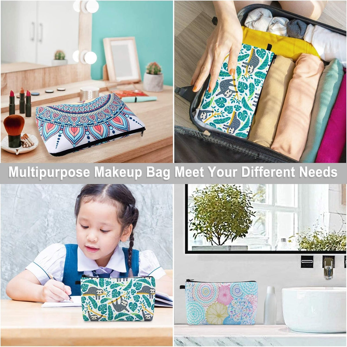 MAGEFY Small Makeup Bag, Portable Travel Cosmetic Bag Zipper Pouch Waterproof Makeup Pouch Multifunctional Small Bag for Women (1 pack, dark blue flower 0179)