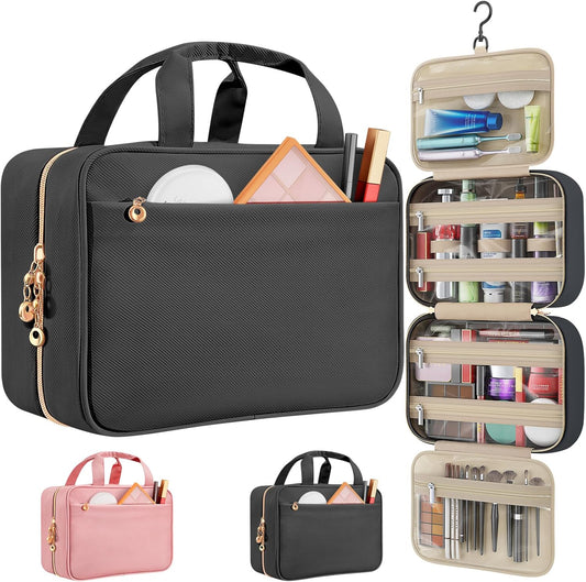 Travel Toiletry Bags, Portable Travel Bag with Hanging Hook for Women, Waterproof and Hanging Makeup Bag Travel Organizer Accessories for Travel Essentials (Pink, Medium)