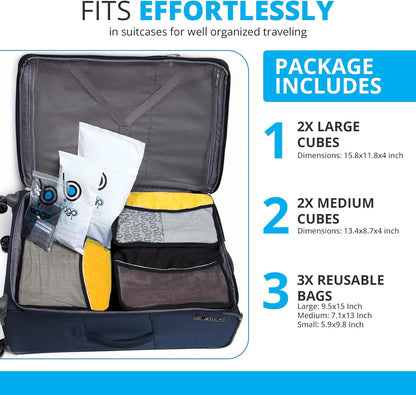 bago 7 Pcs Packing Cubes for Travel - 4 Travel Packing Cubes for Suitcases with 3 ZipLock Bags - Luggage Organizer Bags to Get Maximum Storage, Save Time & Effort to Pack (Green Red PurpleYellow)