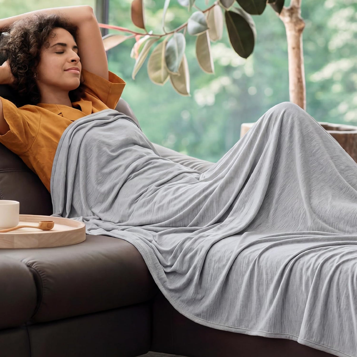 Bedsure Silky Soft Summer Cooling Blanket for Hot Sleepers, Rayon Derived from Bamboo Cold Throw Blanket for Couch, Lightweight Bed Cooling Throw Camping Picnic Travel Outdoor Dorm Essentials, 50x70