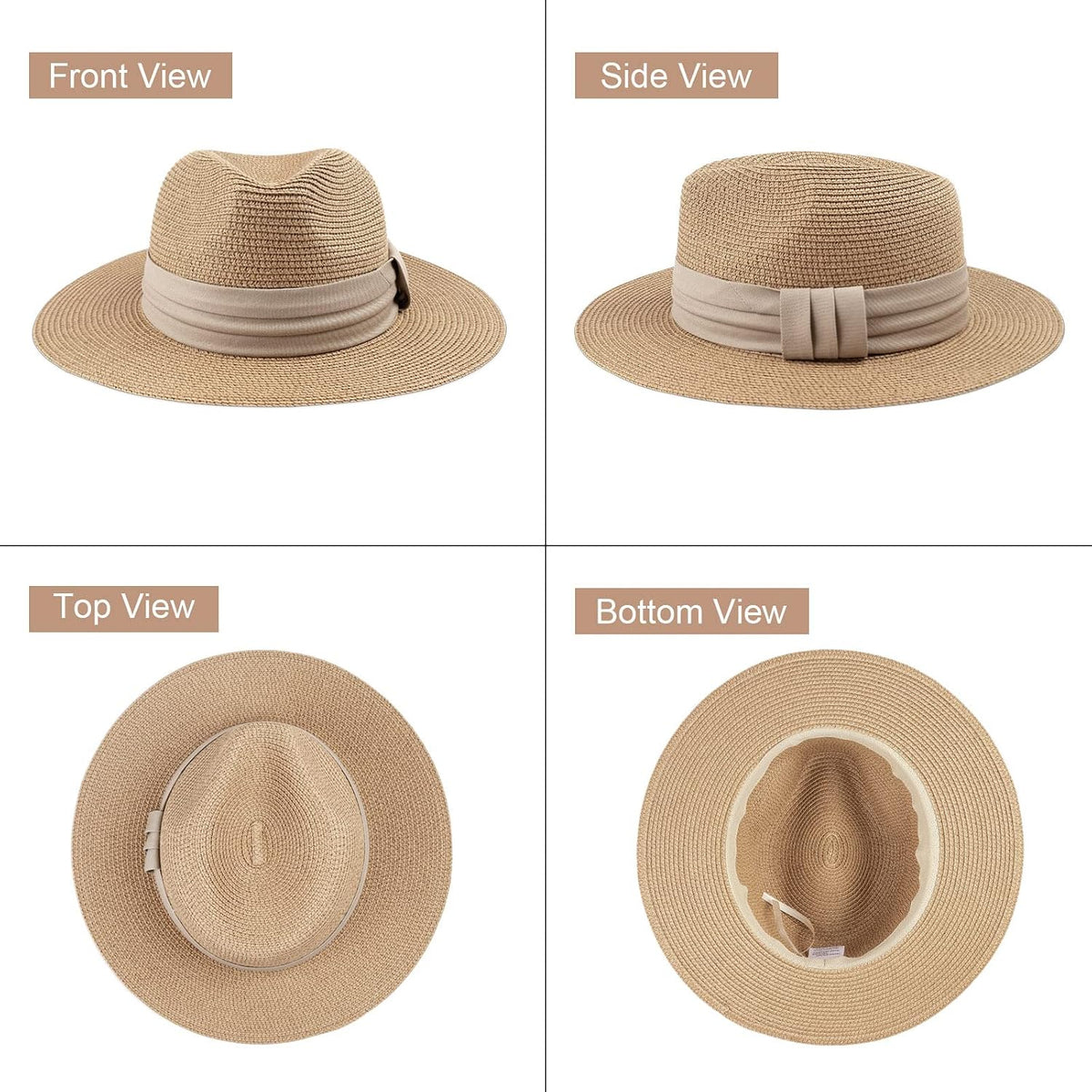 Women Straw Panama Hat Travel Fedora Beach Sun Hat Summer Wide Brim Straw Roll up Hat UPF 50+