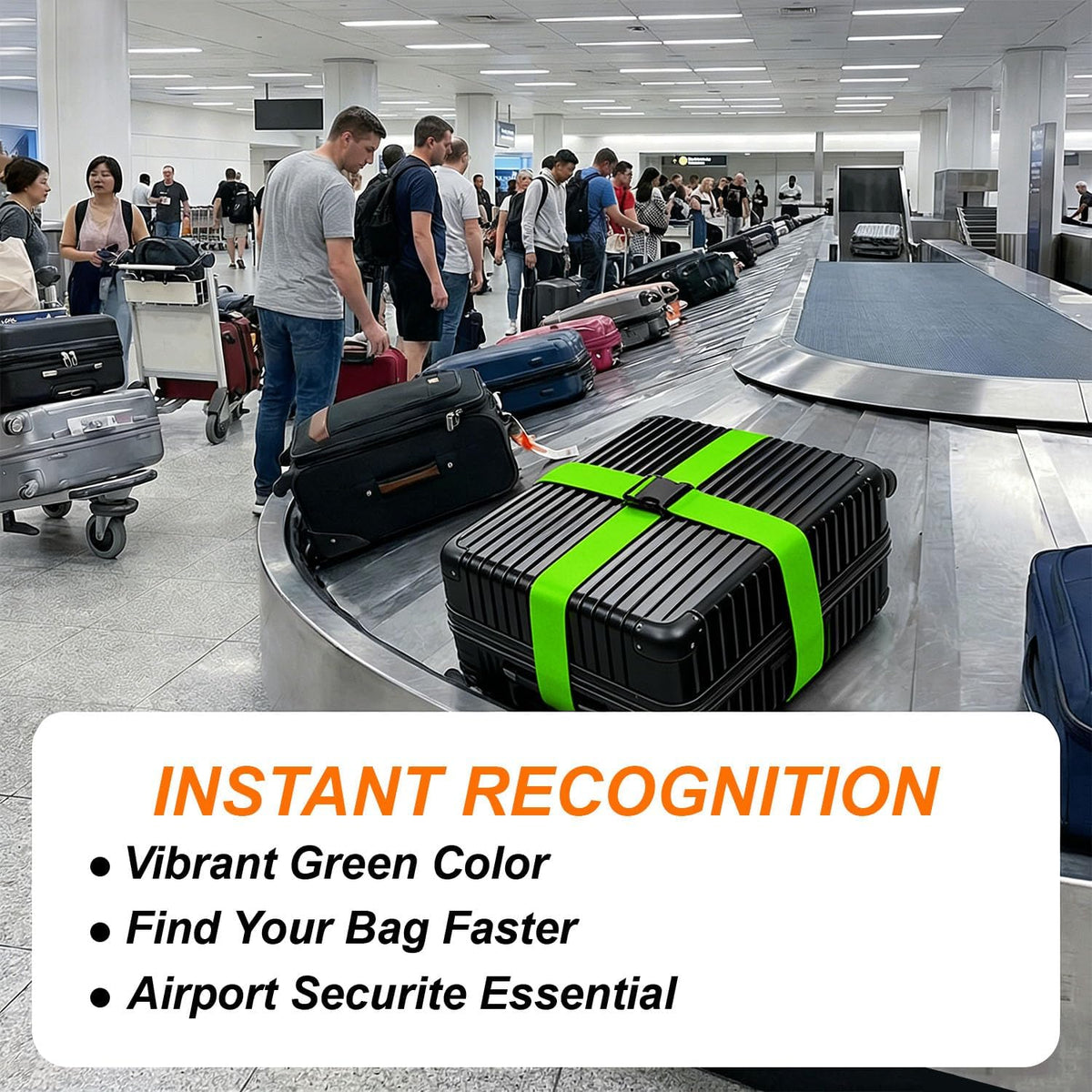 4 Pack Adjustable Luggage Straps for Suitcases – Secure Lock Travel Belts, 40''–78'' Fit, Easy Luggage Identification (Green)