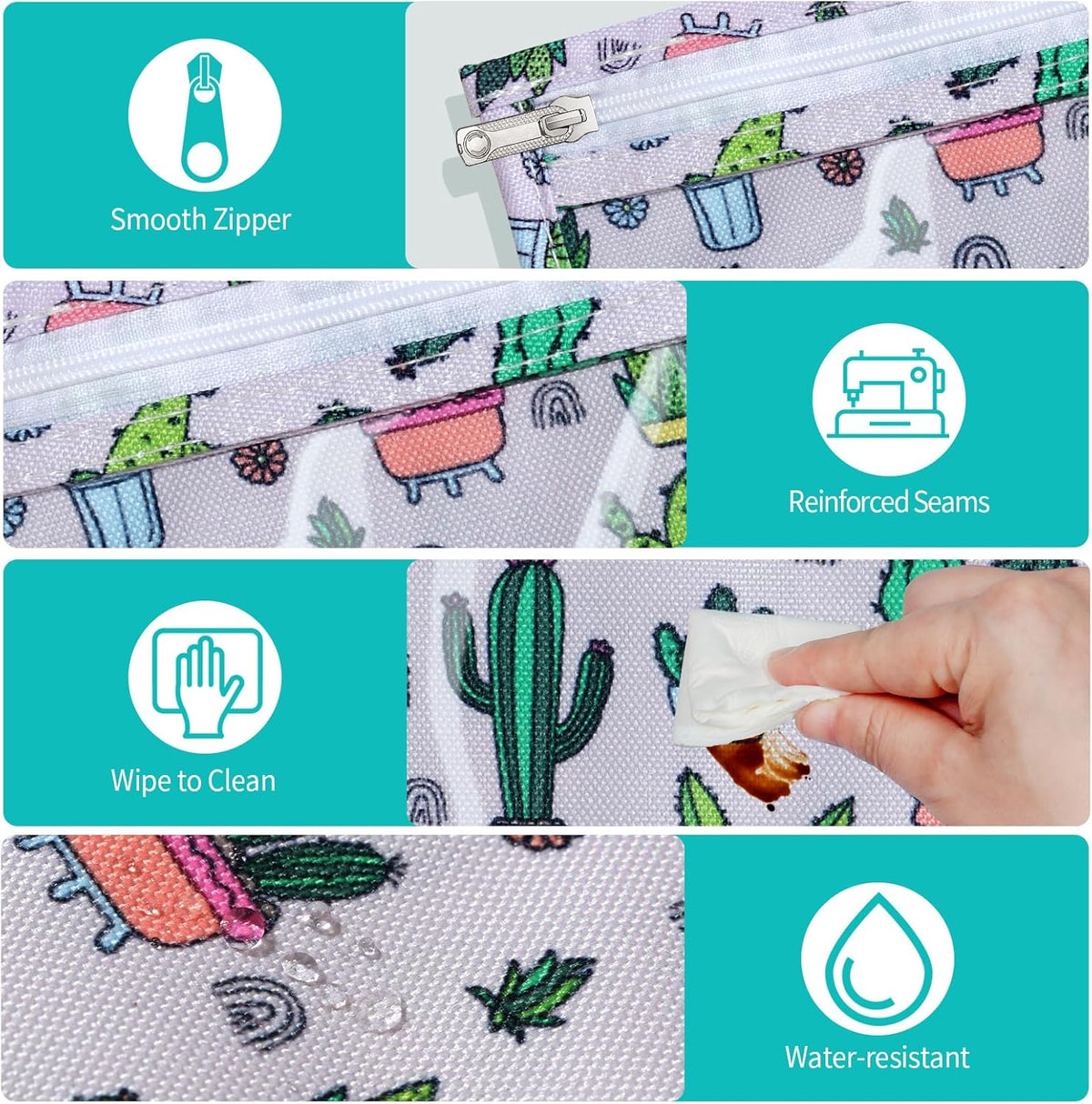 HIONXMGA TSA Approved Toiletry Bag, Set of 3 Clear Travel Toiletry Bag Quart Size Zipper Travel Pouch, Waterproof Makeup Cosmetic Bag for Women Men Kids Toiletries Carry on, Cacti A