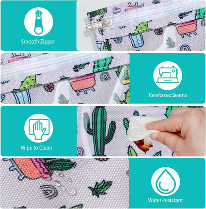 HIONXMGA TSA Approved Toiletry Bag, Set of 3 Clear Travel Toiletry Bag Quart Size Zipper Travel Pouch, Waterproof Makeup Cosmetic Bag for Women Men Kids Toiletries Carry on, Cacti A