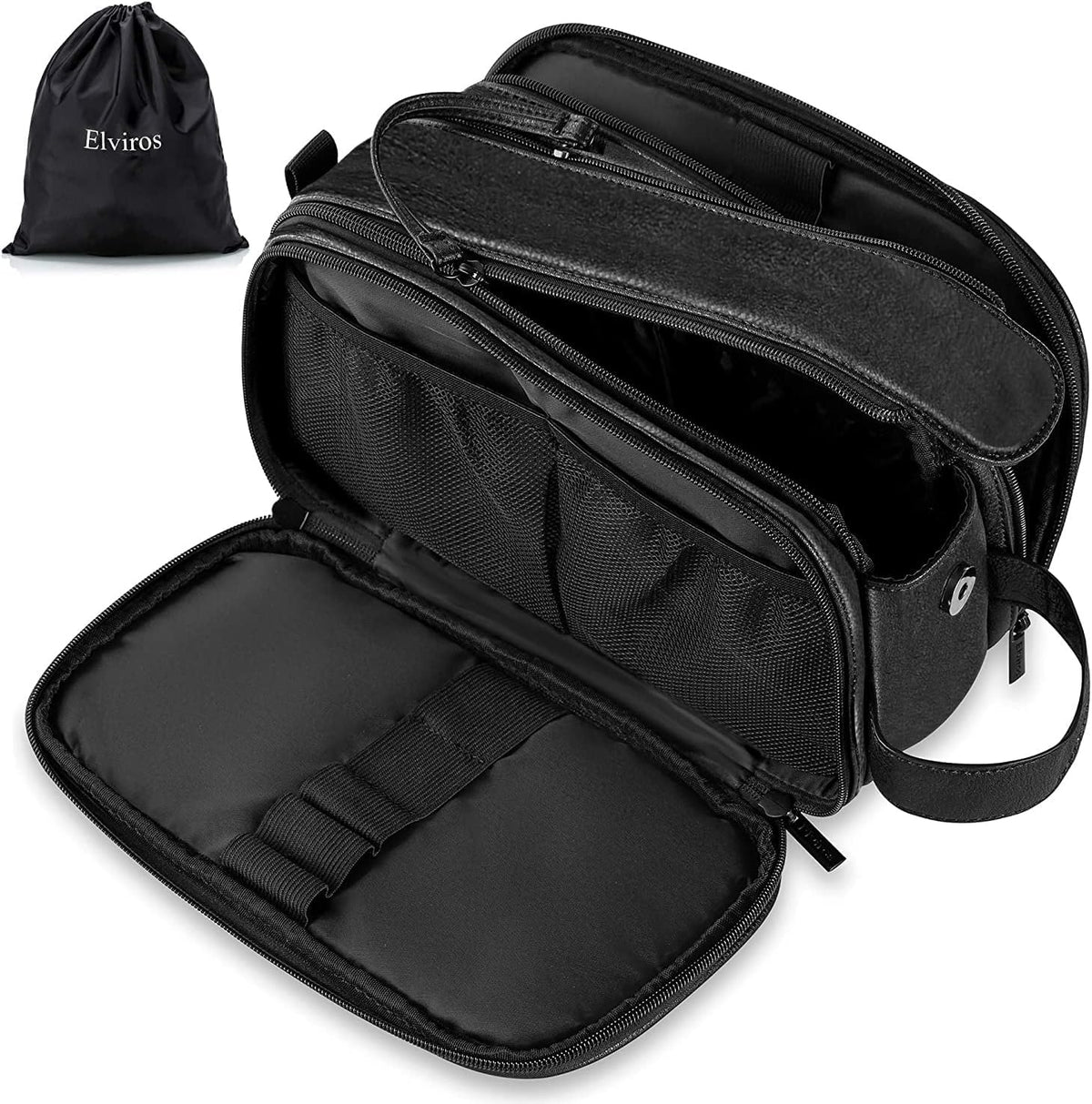 Elviros Toiletry Bag for Men, Large Travel Shaving Dopp Kit Water-resistant Bathroom Toiletries Organizer PU Leather Cosmetic Bags