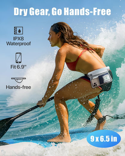 F-color Waterproof Fanny Pack - Cruise Essentials 2026 - Waterproof Pouch with Adjustable Waist Strap, Triple Zipper Roll-Top Dry Bag for Phone, Keep Passport Valuables Dry for Beach Kayaking Boating