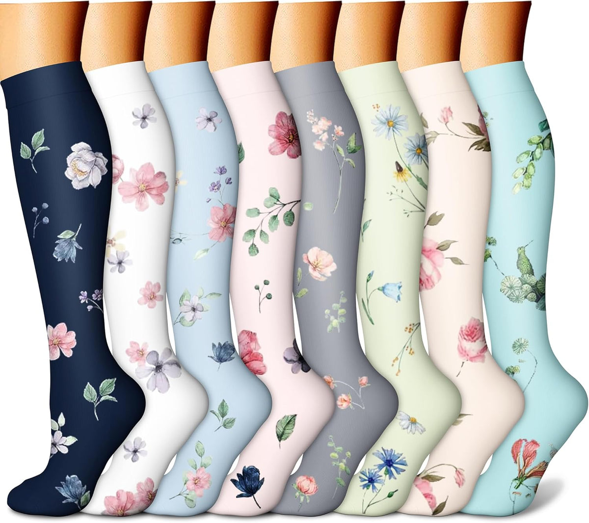 CHARMKING Compression Socks for Women & Men Circulation (8 Pairs) 15-20 mmHg Best Calf Socks Support for Athletic Cycling - Colors B