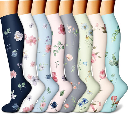 CHARMKING Compression Socks for Women & Men Circulation (8 Pairs) 15-20 mmHg Best Calf Socks Support for Athletic Cycling - Colors B