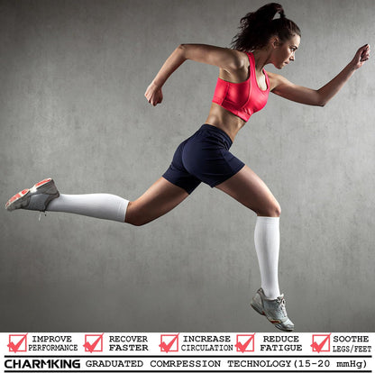 CHARMKING Compression Socks for Women & Men Circulation (3 Pairs) 15-20 mmHg is Best Support for Athletic Running Cycling