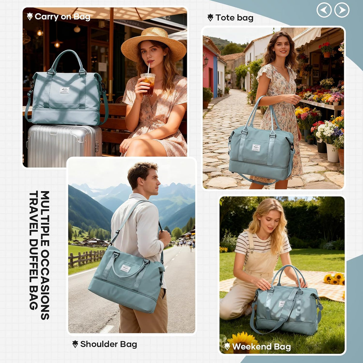 Travel Duffel Bag, Sports Tote Gym Bag, Shoulder Weekender Overnight Bag for Women - Colors B