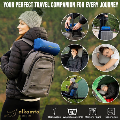 Travel & Camping Comfortable Memory Foam Pillow – Easy to Carry Portable Bag – Temperature Regulating Pillow Case