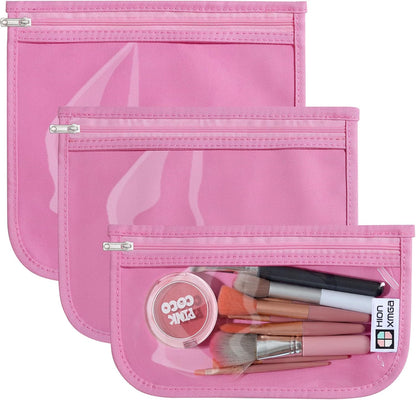 HIONXMGA TSA Approved Toiletry Bag, Set of 3 Clear Travel Toiletry Bag Quart Size Zipper Travel Pouch, Waterproof Makeup Cosmetic Bag for Women Men Kids Toiletries Carry on, Cacti A